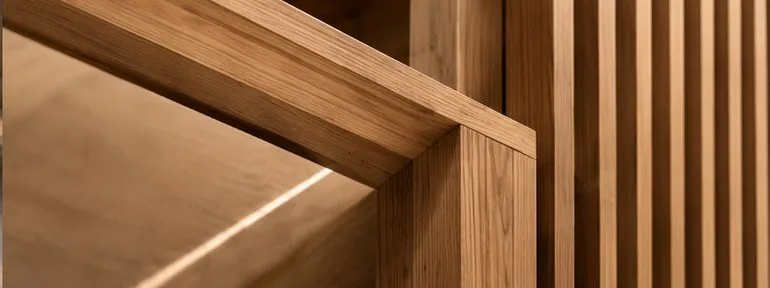 Detalle de estructuras y lamas de madera natural