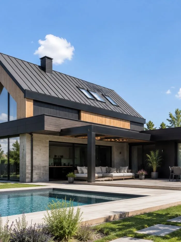 Vivienda moderna de nueva construcción con piscina y jardín