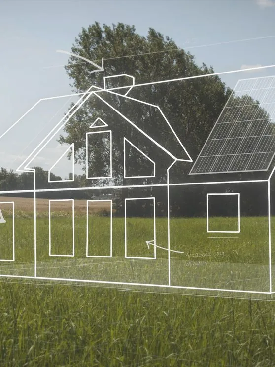 Boceto de vivienda proyectada sobre una parcela